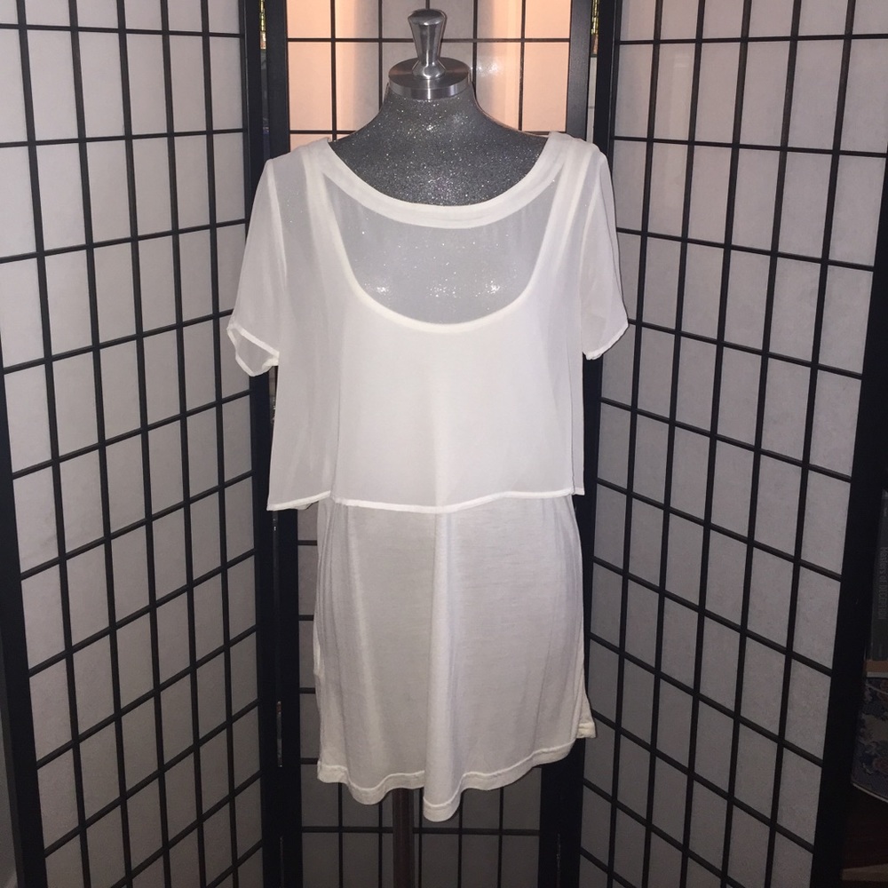 BCBG Perforated Layer Fitted T Shirt Top New